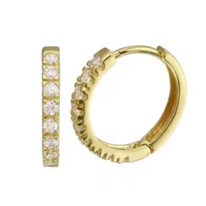 Classic gold plated S925 silver hoop earrings with a row of sparkling white zircons