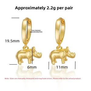 Dimensions détaillées des créoles rhinocéros dorées avec hauteur de 19,5 mm et diamètre 8 mm