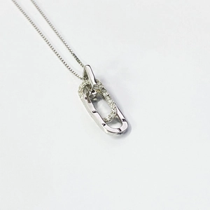 Detail of S925 silver interlocking oval pendant with paved zircon and EVER engraving
