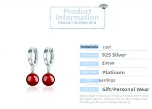 Detailed specs of s925 silver earrings with red agate beads and silver hoop design