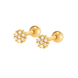 Elegant S925 silver gold-plated flower stud earrings with zircon crystals and screw backs