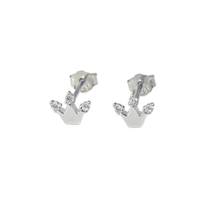 Sparkling S925 sterling silver crown stud earrings with clear cubic zirconia accents