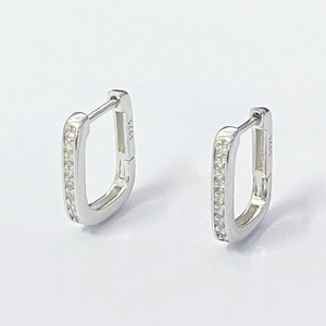 925 Sterling Silver Zirconia Rectangular Hoop Earrings For Women White Gold Plated Geometric Pave Minimalist Jewelry