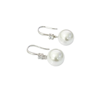 Élégantes boucles d'oreilles en argent S925 avec grandes perles rondes et zircons