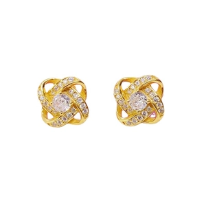 S925 Sterling Silver Post Elegant Zirconia Stud Earrings For Women Korean Geometric Cross Knot Inlaid Gold Silver Plated Jewelry