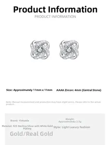 Detail view of 925 sterling silver clover stud earrings with 11mm size and 4mm zircon stone