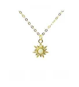 Detailed close-up of S925 sterling silver sunflower necklace with opal and cubic zirconia