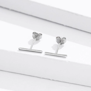 925 Sterling Silver Bar Stud Earrings For Women Men Minimalist Geometric Line Small Earrings Platinum Gold Plated Jewelry