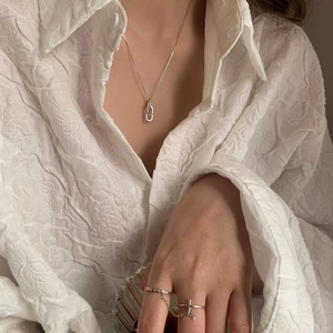 S925 sterling silver interlocking pendant necklace and minimalist ring set for women