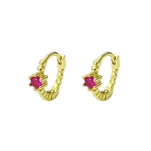 Boucles d'oreilles anneaux luxueuses en argent S925 doré avec zircons rouges