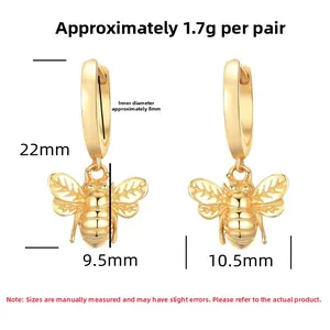 Detailed size measurement of golden honeybee hoop earrings in S925 sterling silver
