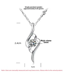 Detailed view of S925 silver wave pendant with 5mm cubic zirconia and dimensions