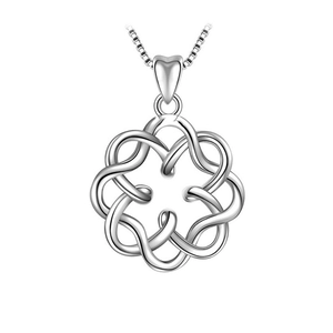S925 sterling silver celtic knot pendant necklace with heart bail on white background