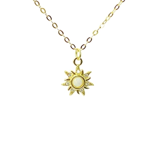 S925 sterling silver gold necklace with sunflower opal pendant and sparkling zirconia