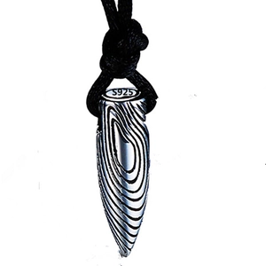 Vintage 925 Sterling Silver Bullet Pendant Necklace For Men Women Industrial Textured Wave Pattern Jewelry With Black Cord