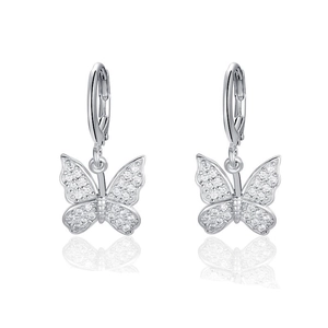925 Sterling Silver Butterfly Hoop Earrings For Women Inlaid Sparkling Zirconia Elegant Electroplated Fashion Jewelry Gift