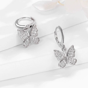 Elegant 925 sterling silver butterfly hoop earrings with sparkling zircon stones