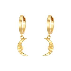 Baroque S925 sterling silver hoop earrings with vintage gold crescent moon face charms