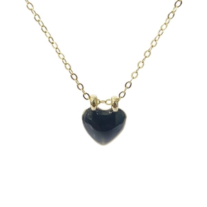 Collier cœur en argent sterling S925 avec pendentif en émail noir et chaîne dorée chic