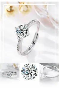 Dettagli dell'anello in argento S925 con zircone da 1ct e castone a quattro griffe