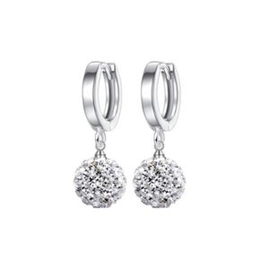 Elegant S925 sterling silver hoop earrings featuring a sparkling paved crystal ball pendant