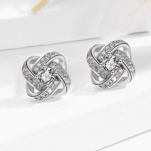 Elegant s925 silver cross stud earrings with sparkling round zircon and pavé setting