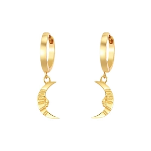 S925 sterling silver baroque crescent moon hoop earrings with embossed face design