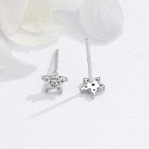 Elegant 925 sterling silver five-pointed star stud earrings with pavé cubic zirconia