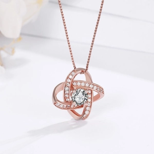 S925 Sterling Silver Intertwined Clover Pendant Necklace For Women Sparkling Zirconia Inlaid Geometric Clavicle Chain Jewelry