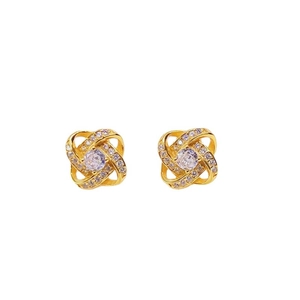 Elegant gold-plated S925 silver stud earrings with crisscross zircon pavé design