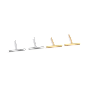 Minimalist S925 sterling silver bar stud earrings in gold and silver finishes