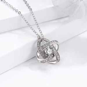 S925 sterling silver interlocking four-leaf clover necklace with sparkling zircon stone