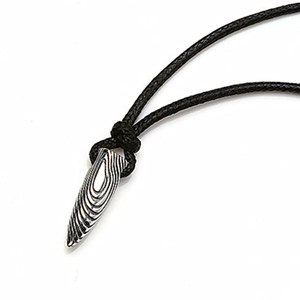 Minimalist S925 sterling silver bullet pendant with Damascus steel pattern on black cord