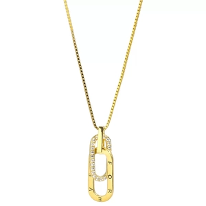 Gold interlocking oval pendant necklace with cubic zirconia and FOREVER engraving