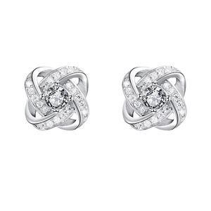 Elegant S925 silver cross knot stud earrings with brilliant zircon in a white background