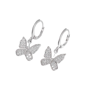 Sparkling S925 silver butterfly huggie hoop earrings with white cubic zirconia accents