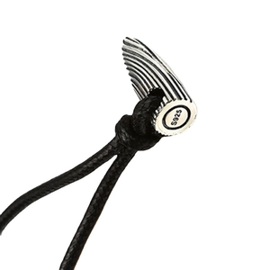 S925 sterling silver wing pendant necklace with black braided rope and clear S925 engraving