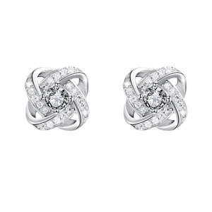 Elegant S925 silver cross knot stud earrings with shimmering zircon pavé and round stones