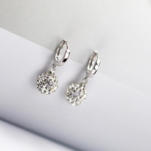 Elegant S925 sterling silver drop earrings featuring pavé-set shimmering Shamballa balls