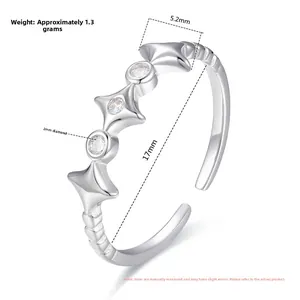 Close-up of S925 sterling silver star ring with clear zircon inlay and 5.2mm width