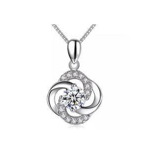 Elegant S925 sterling silver spinning clover necklace with sparkling cubic zirconia pendant