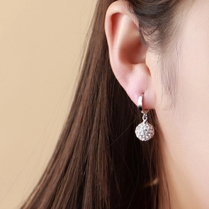 Elegant S925 sterling silver hoop earrings with a sparkling crystal pave ball for women