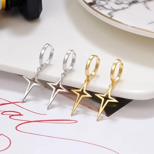 Boucles d'Oreilles Créoles en Argent Sterling 925 Étoile en Croix Boucles d'Oreilles Pendantes Étoile Polaire pour Femme Bijoux