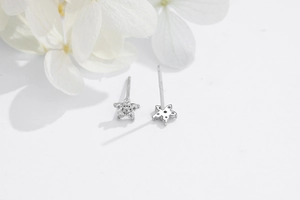 Close-up of S925 sterling silver star studs with shimmering micro-pave crystals