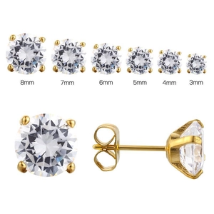 Size comparison chart of round claw-set s925 silver stud earrings from 3mm to 8mm