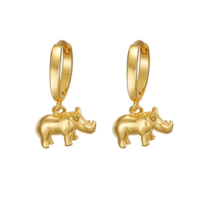 Boucles d'Oreilles Pendantes Rhinocéros en Argent Sterling 925 Vintage Luxueux Poli Miroir Animal Huggie Créoles pour Femmes Bijoux de Mode Cadeau