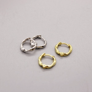 925 Sterling Silver Irregular Geometric Hoop Earrings For Women Men Minimalist Gold Silver Plated Huggie Earrings Texture Jewelry