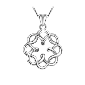 Polished S925 sterling silver bow pendant necklace with Celtic knot hollow floral design