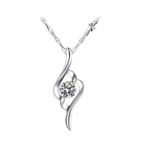 Elegant S925 silver wavy diamond pendant necklace with a brilliant zircon center stone