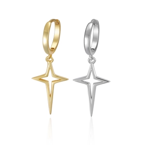 Minimalist S925 silver north star drop earrings in polished gold and silver finishes
